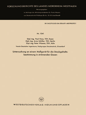 cover image of Untersuchung an einem Meßgerät für die Staubgehaltsbestimmung in strömenden Gasen